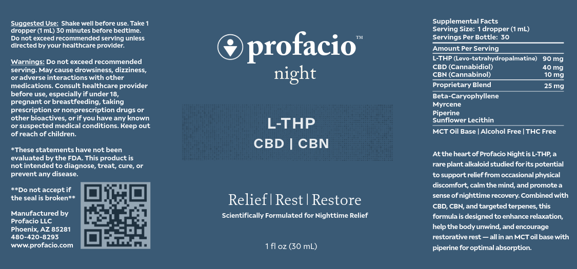 Profacio Night Tincture – L-THP + CBD + CBN for Rest, Calm & Recovery | Patent Pending